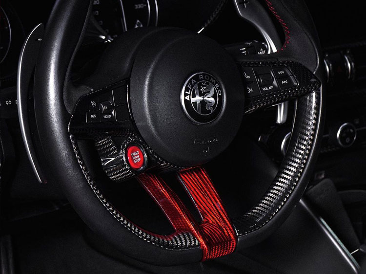 Alfa Romeo Stelvio Steering Wheel Trim - Carbon Fiber - Lower Trim Set - Red Candy - QV Model